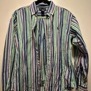 Ralph Lauren Multicolor Vertical Stripe Button-Down Shirt (Blue, Green, White)